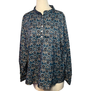 Misslook Long Sleeve Blouse Teal Gold Print XL